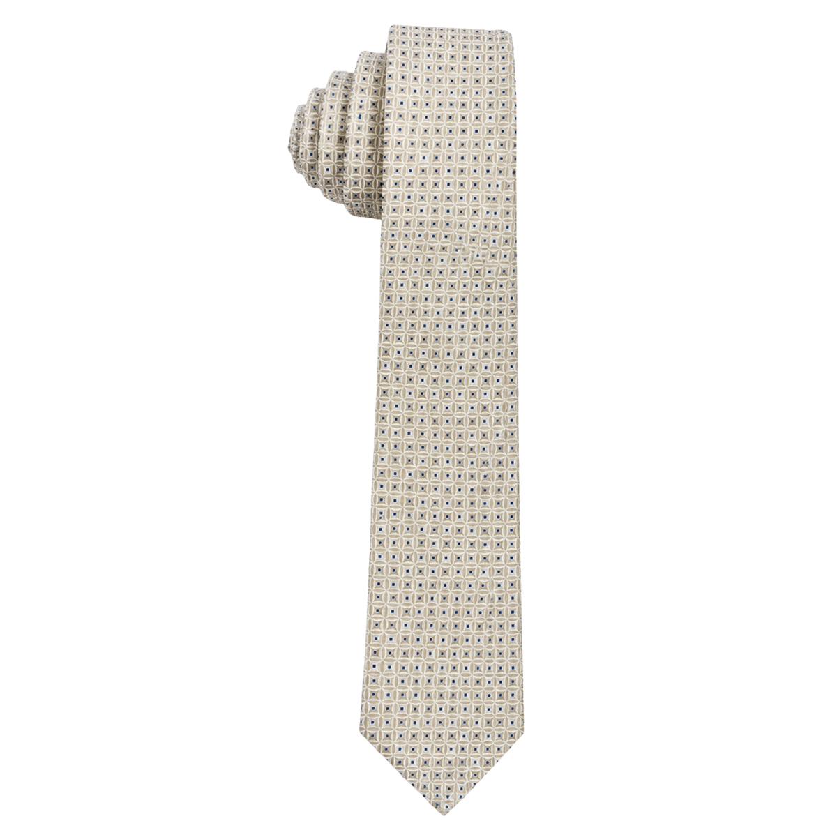 SPT995 Boys Beige Geometric Pattern Tie with Blue Accents