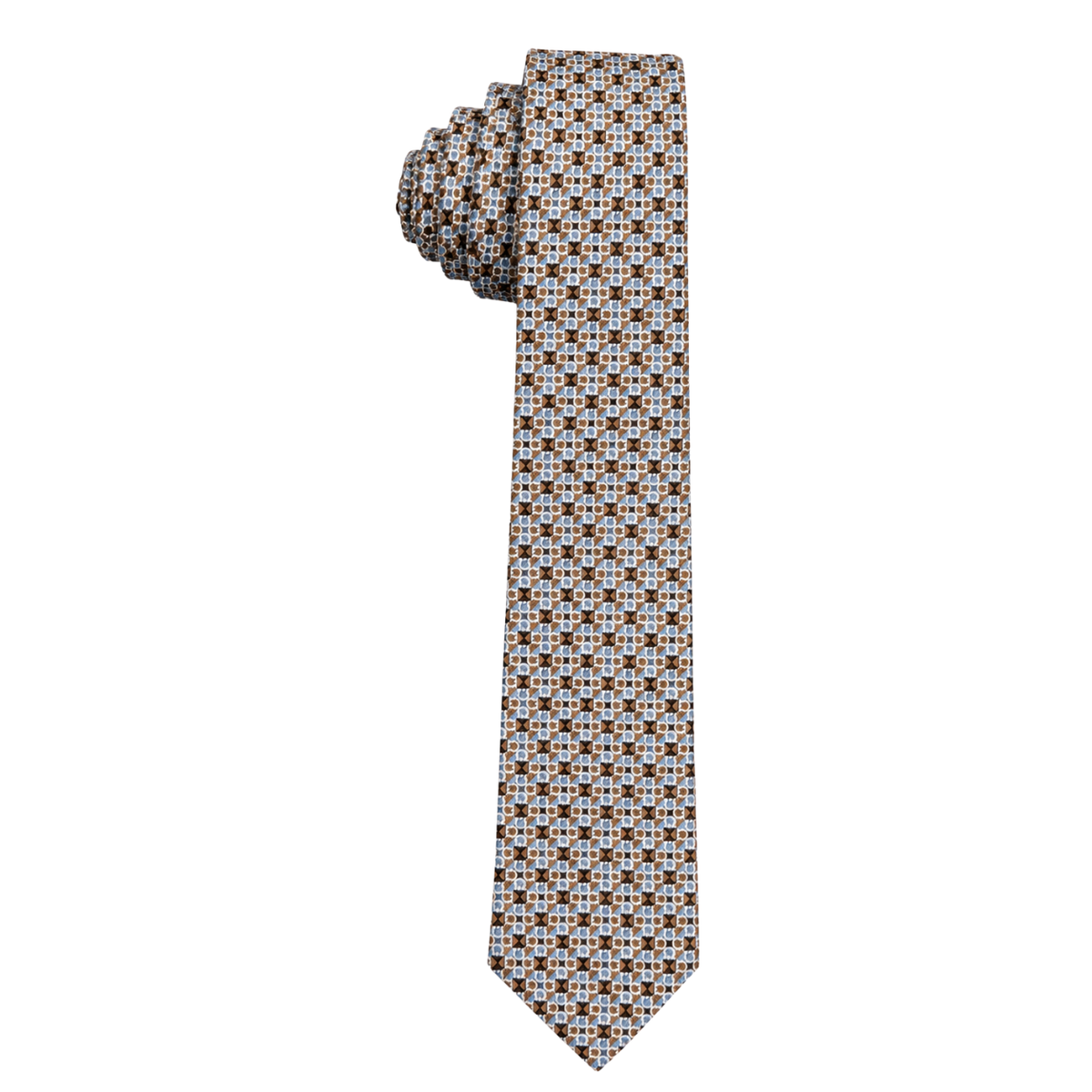 SPT996 Boys Brown & Light Blue Geometric Pattern Tie
