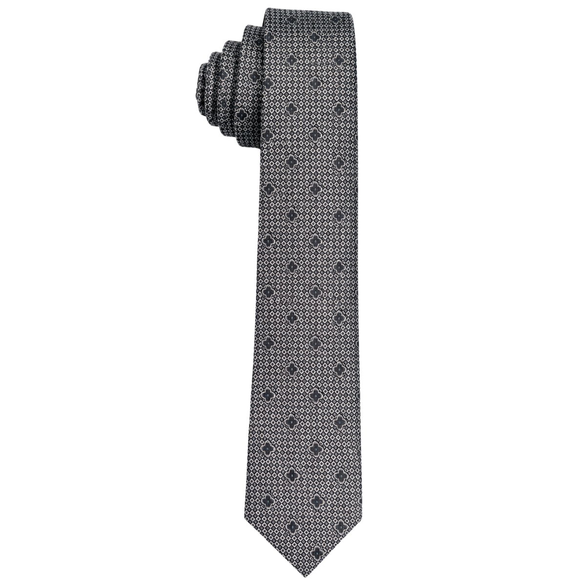 SPT1002-Boys Black & Silver Geometric Medallion Pattern Tie