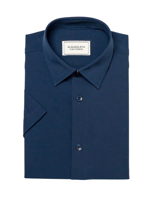 SH9801 Navy- 4 Way Stretch Solid Shirt. Available in 17 Colors!