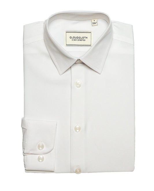 SH9801B White Only - 4 Way Stretch Solid Shirt Slim Fit