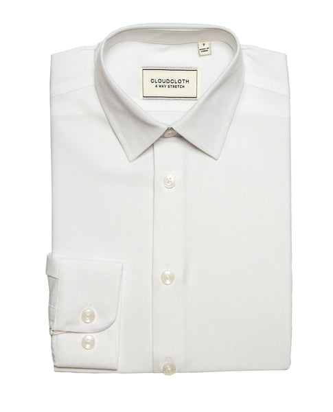 SH9801  White Slim fit- 4 Way Stretch Solid Shirt. Available in 17 Colors!