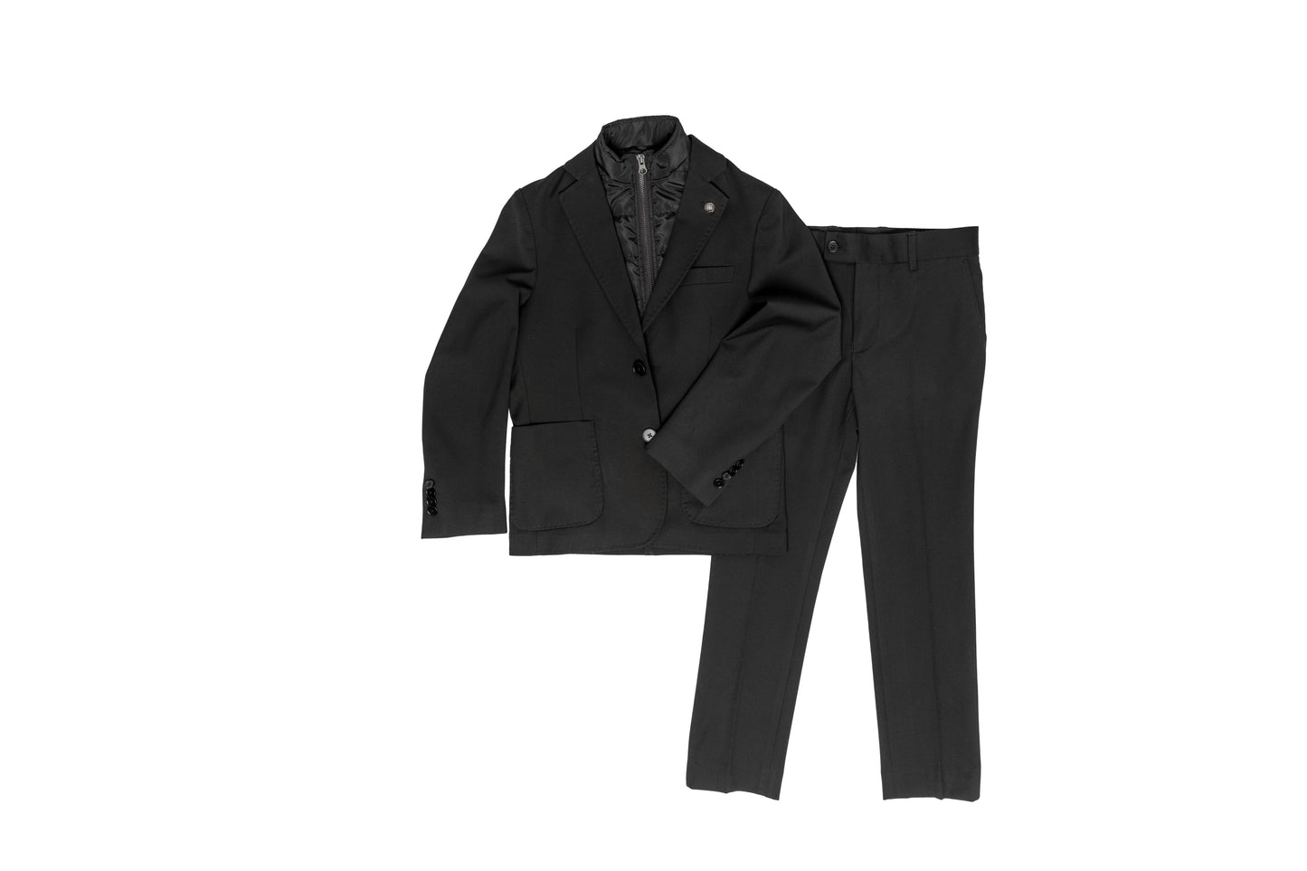 ST2718 BLACK STRETCH SUIT W/ VEST INSERT