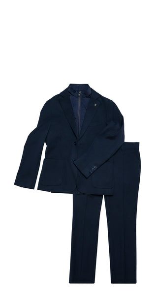 ST2718 NAVY STRETCH SUIT W/ VEST INSERT