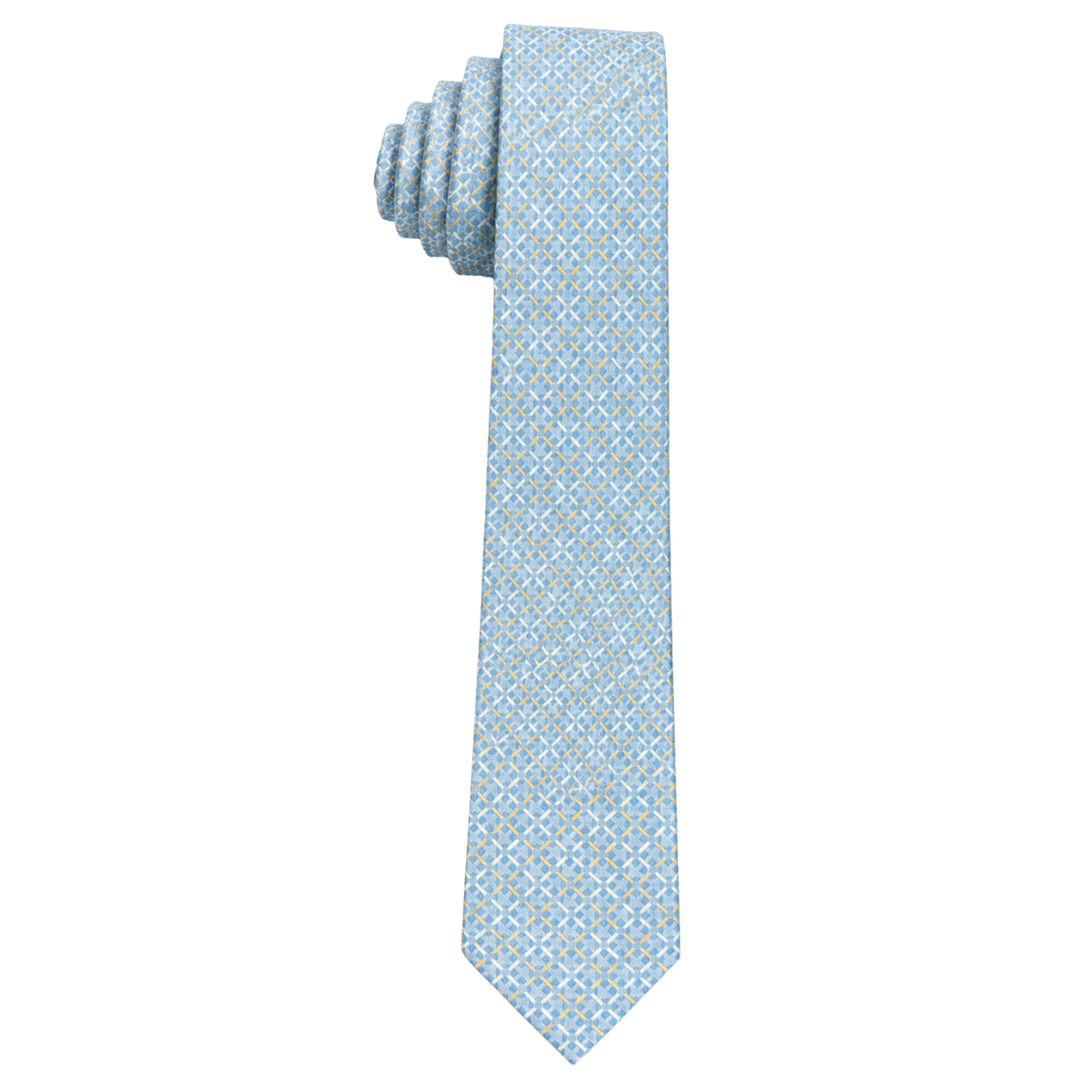 SPT1003-Boys Light Blue Geometric Lattice Pattern Tie with Gold Accents